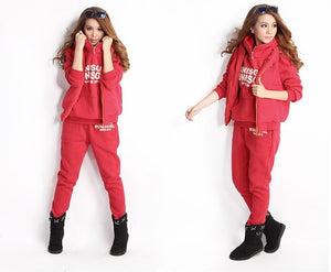 Winter hoodies women sports suits 3pcs hooded pants vests   165