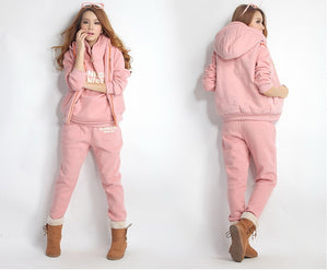 Winter hoodies women sports suits 3pcs hooded pants vests   165